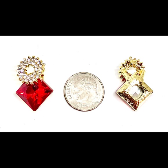 Red Glass Gem Rhombus White Rhinestone Circle Stud Statement Earrings Christmas - Picture 4 of 4